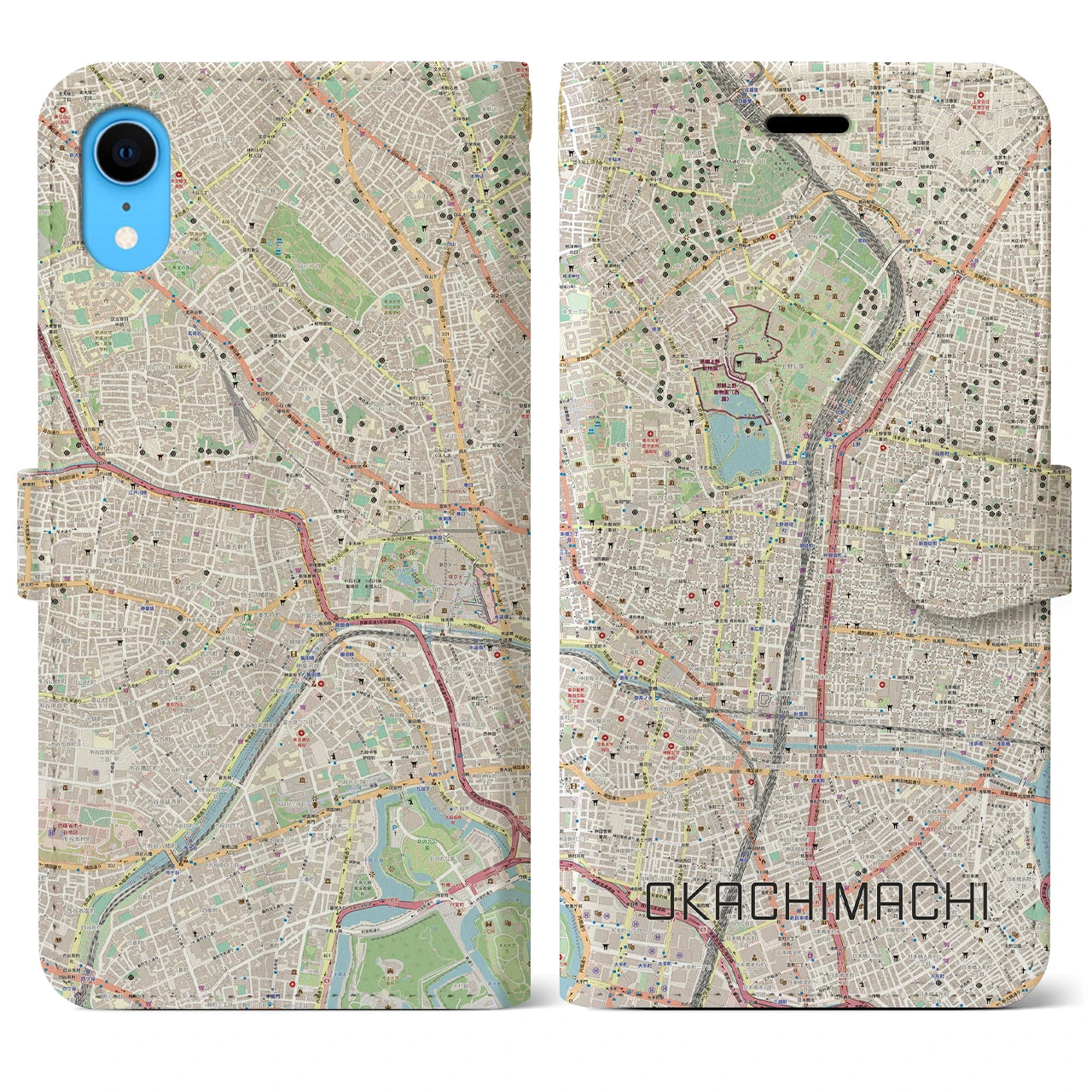 【御徒町(東京都)】地図柄iPhoneケース(手帳タイプ)ナチュラル・iPhone XR 用