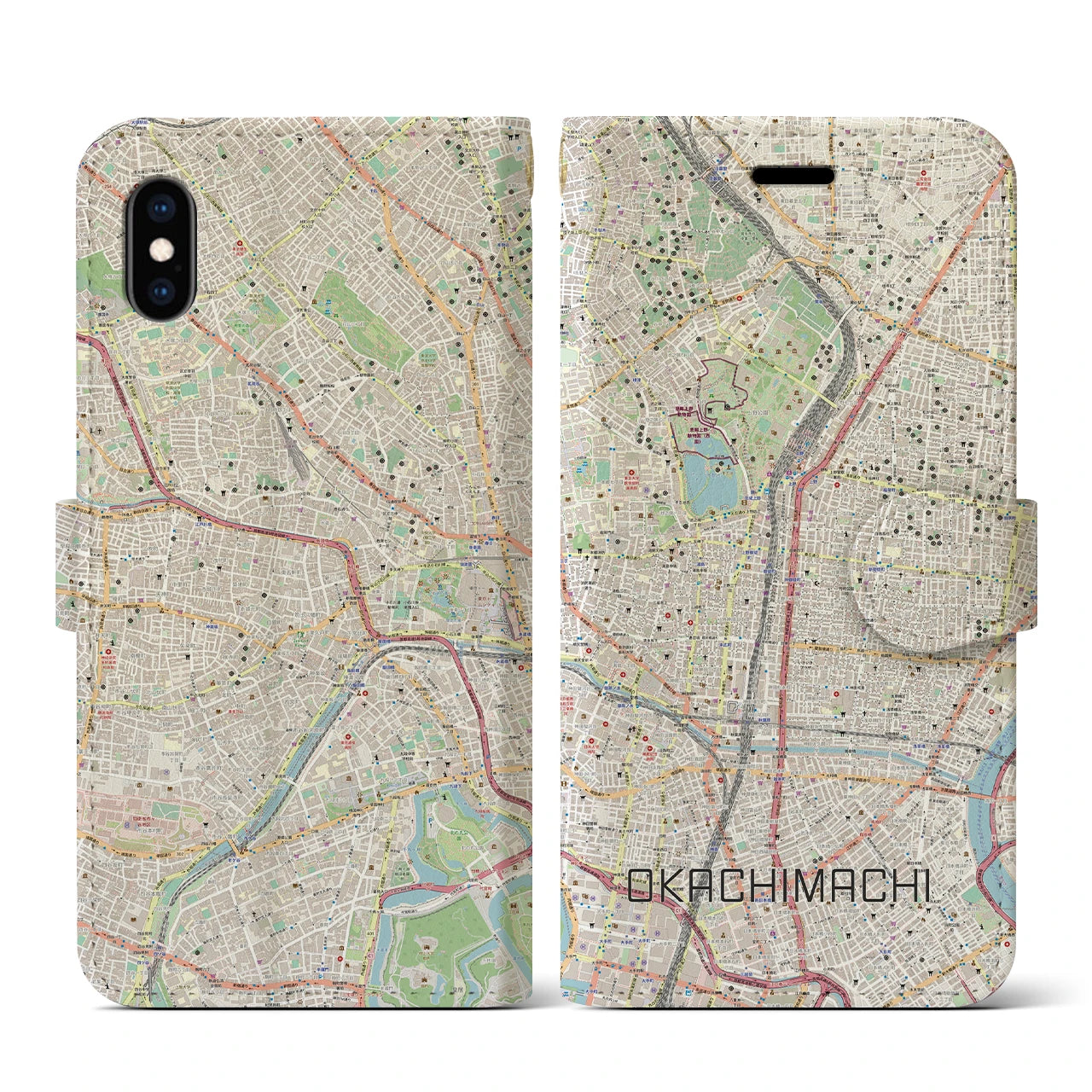 【御徒町(東京都)】地図柄iPhoneケース(手帳タイプ)ナチュラル・iPhone XS / X 用