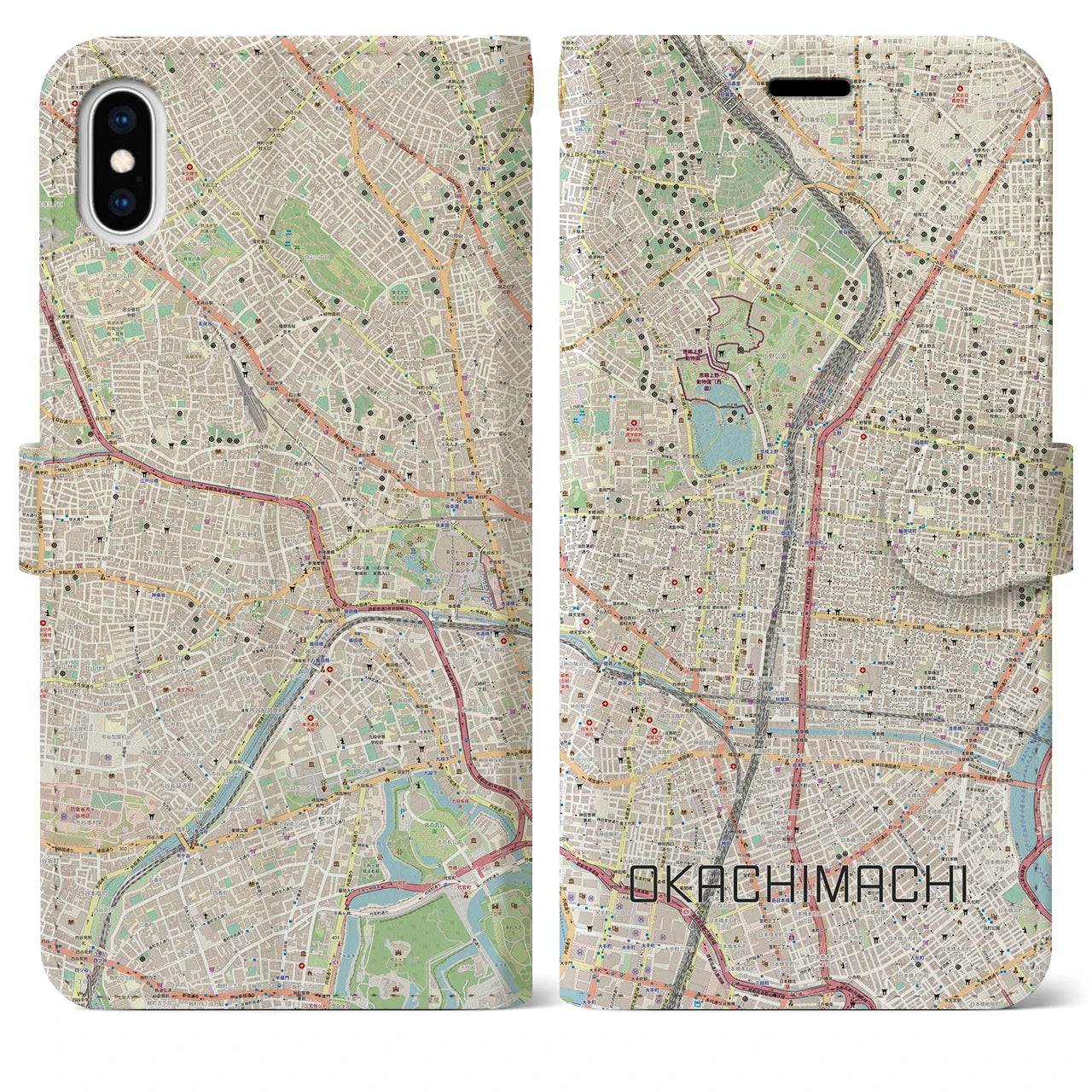 【御徒町(東京都)】地図柄iPhoneケース(手帳タイプ)ナチュラル・iPhone XS Max 用