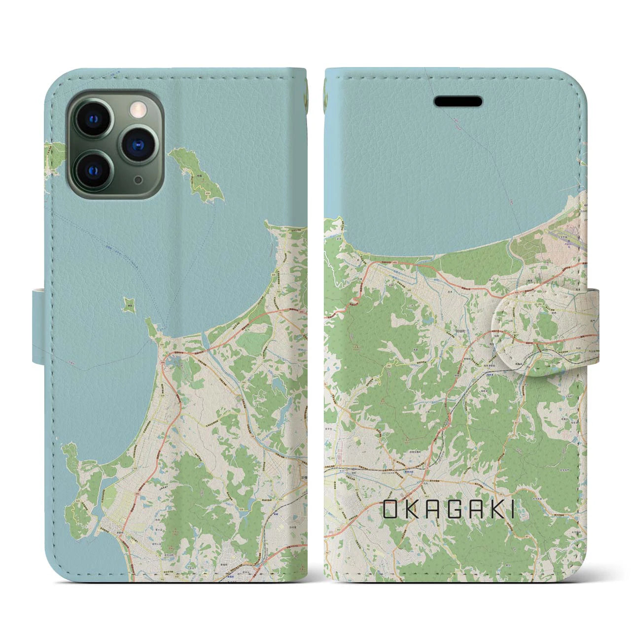 【岡垣(福岡県)】地図柄iPhoneケース(手帳タイプ)ナチュラル・iPhone 11 Pro 用