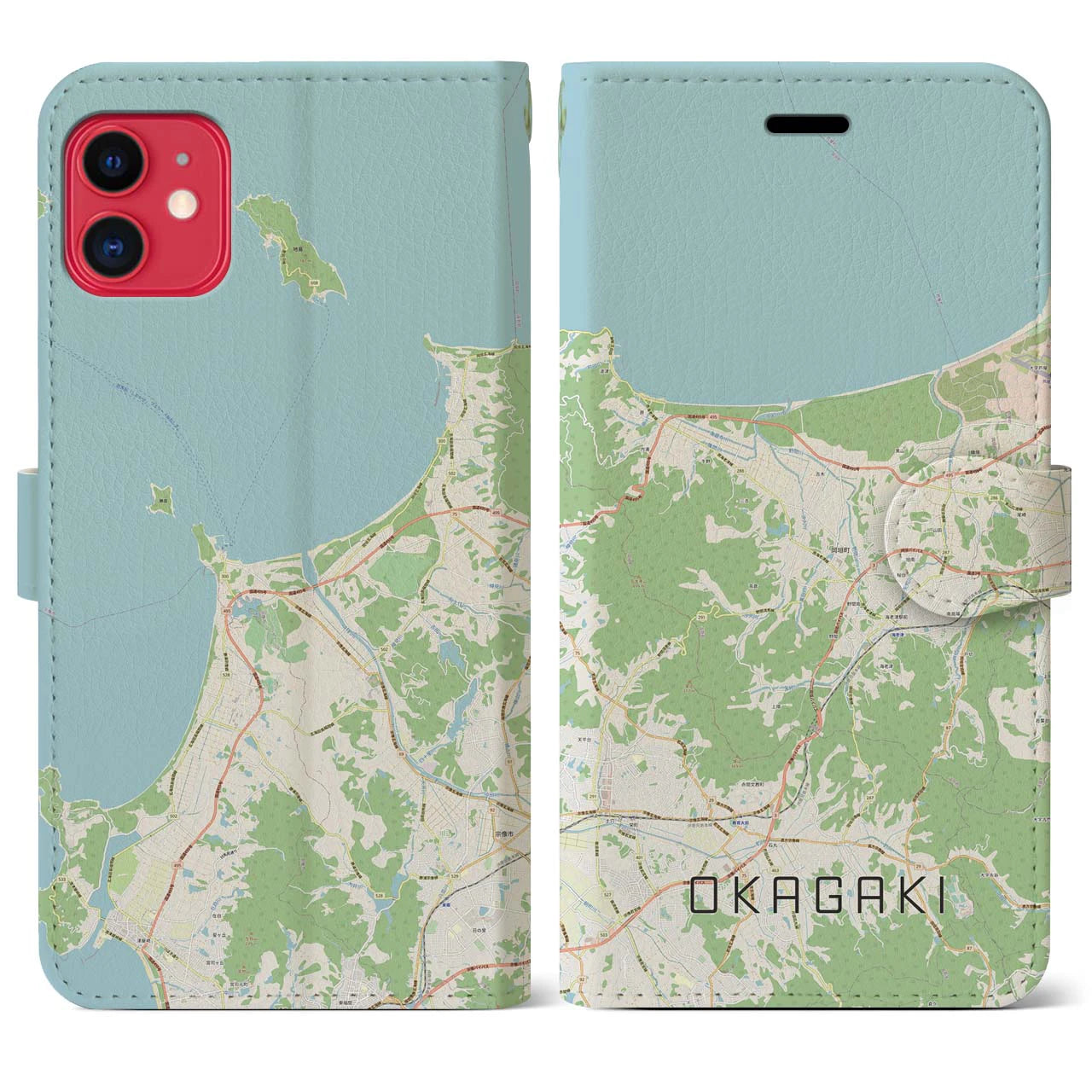 【岡垣(福岡県)】地図柄iPhoneケース(手帳タイプ)ナチュラル・iPhone 11 用