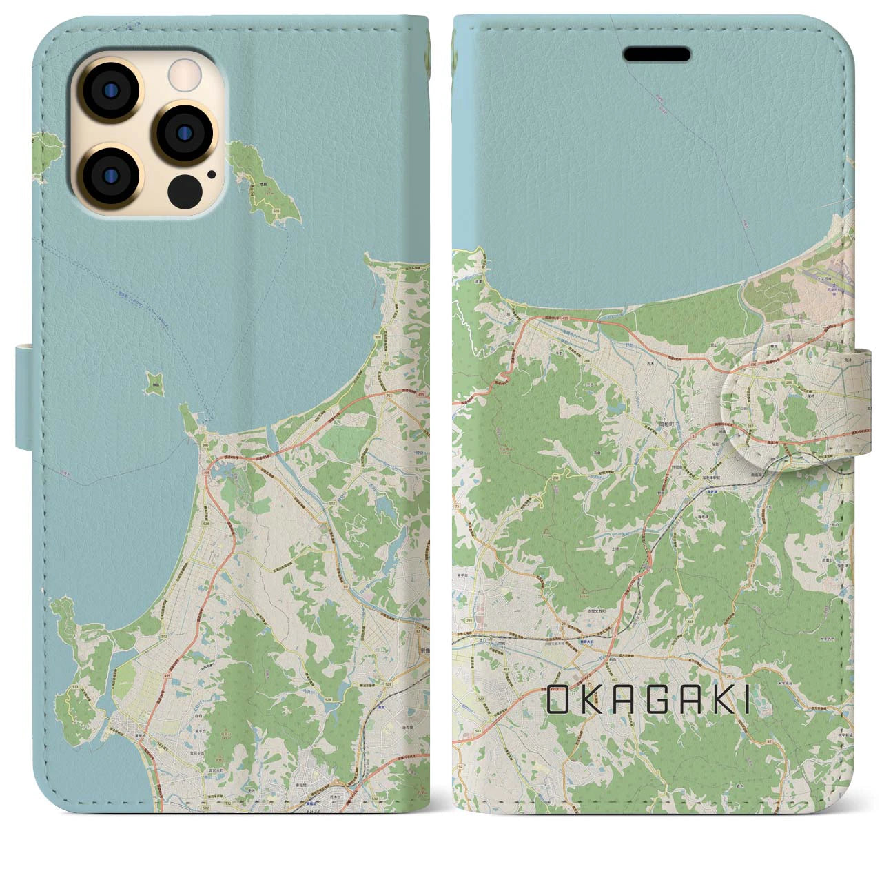 【岡垣(福岡県)】地図柄iPhoneケース(手帳タイプ)ナチュラル・iPhone 12 Pro Max 用