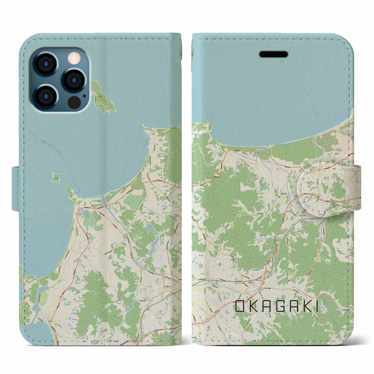 【岡垣(福岡県)】地図柄iPhoneケース(手帳タイプ)ナチュラル・iPhone 12 / 12 Pro 用