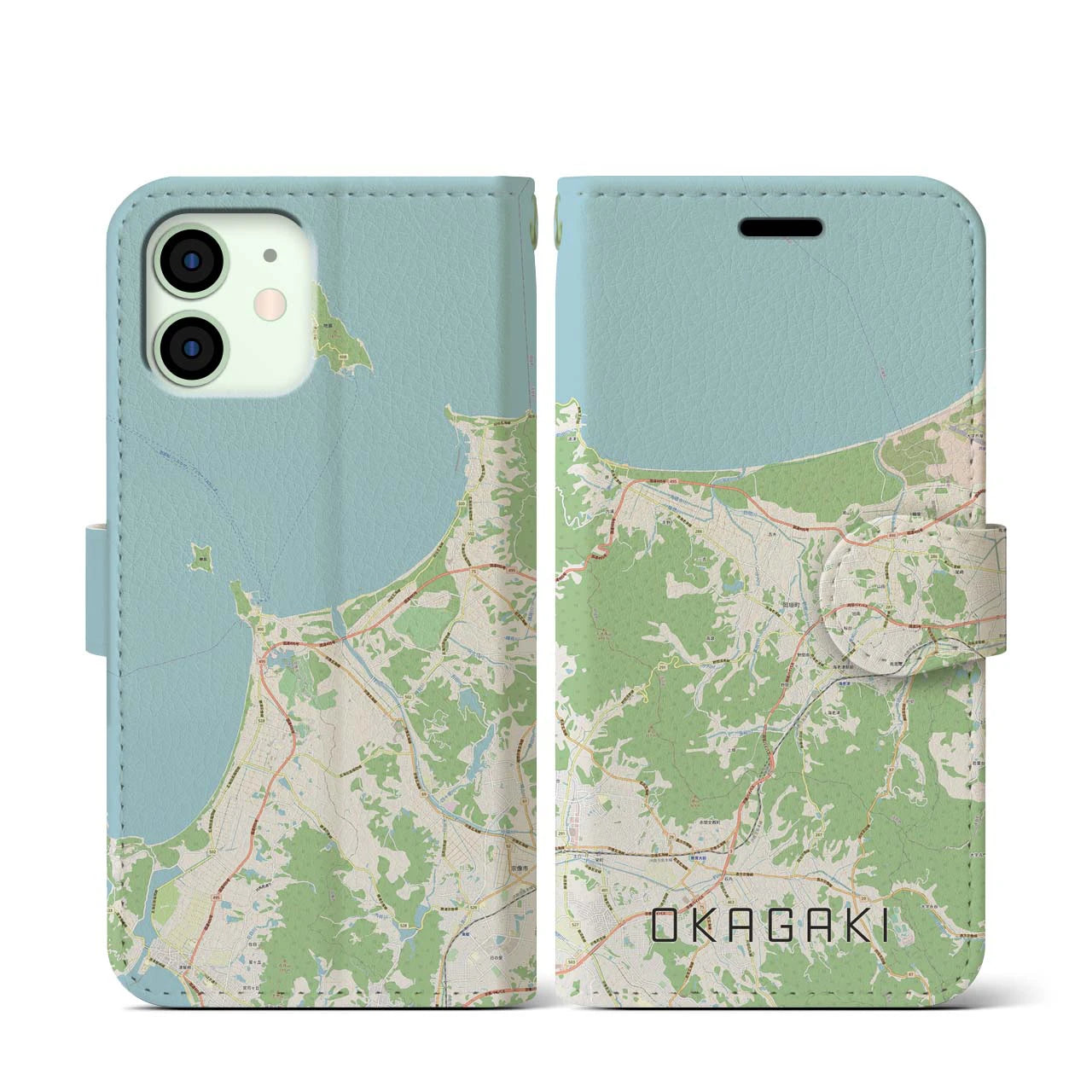 【岡垣(福岡県)】地図柄iPhoneケース(手帳タイプ)ナチュラル・iPhone 12 mini 用
