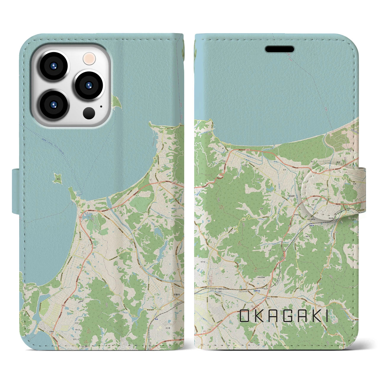 【岡垣(福岡県)】地図柄iPhoneケース(手帳タイプ)ナチュラル・iPhone 13 Pro 用