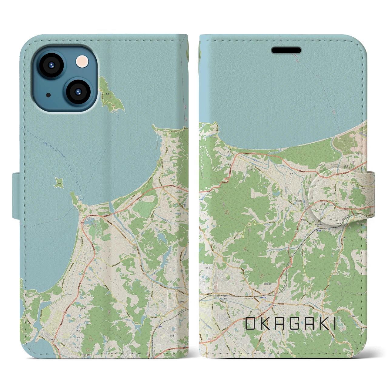 【岡垣(福岡県)】地図柄iPhoneケース(手帳タイプ)ナチュラル・iPhone 13 用
