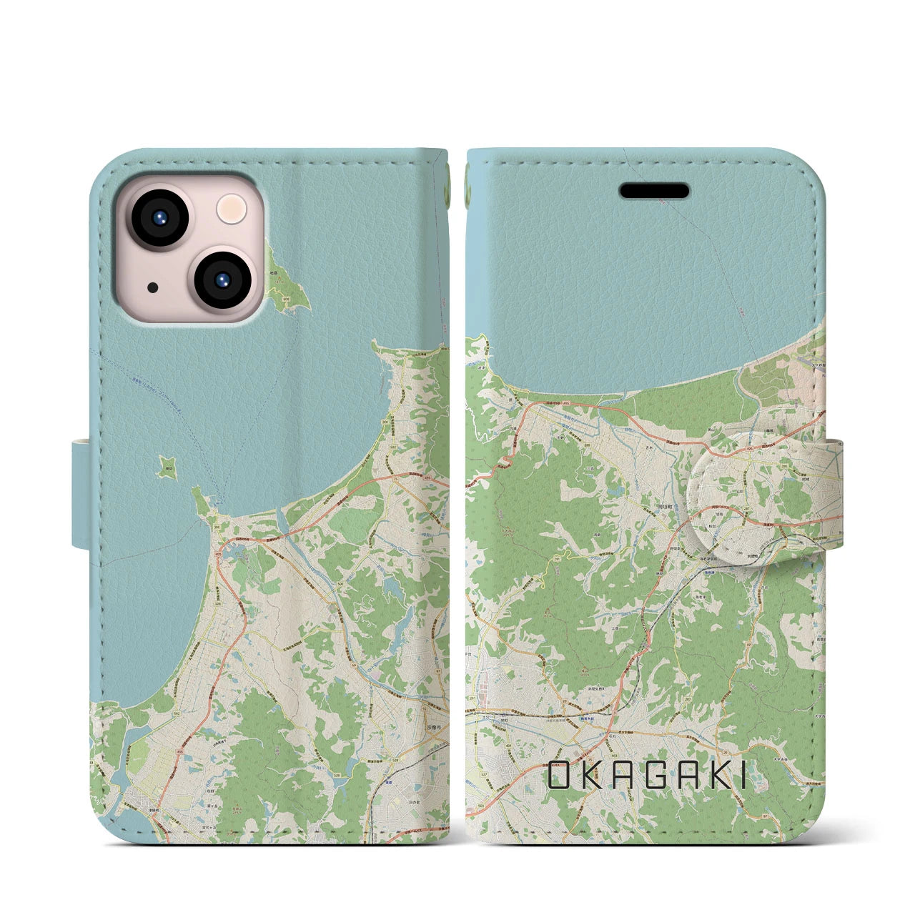 【岡垣(福岡県)】地図柄iPhoneケース(手帳タイプ)ナチュラル・iPhone 13 mini 用