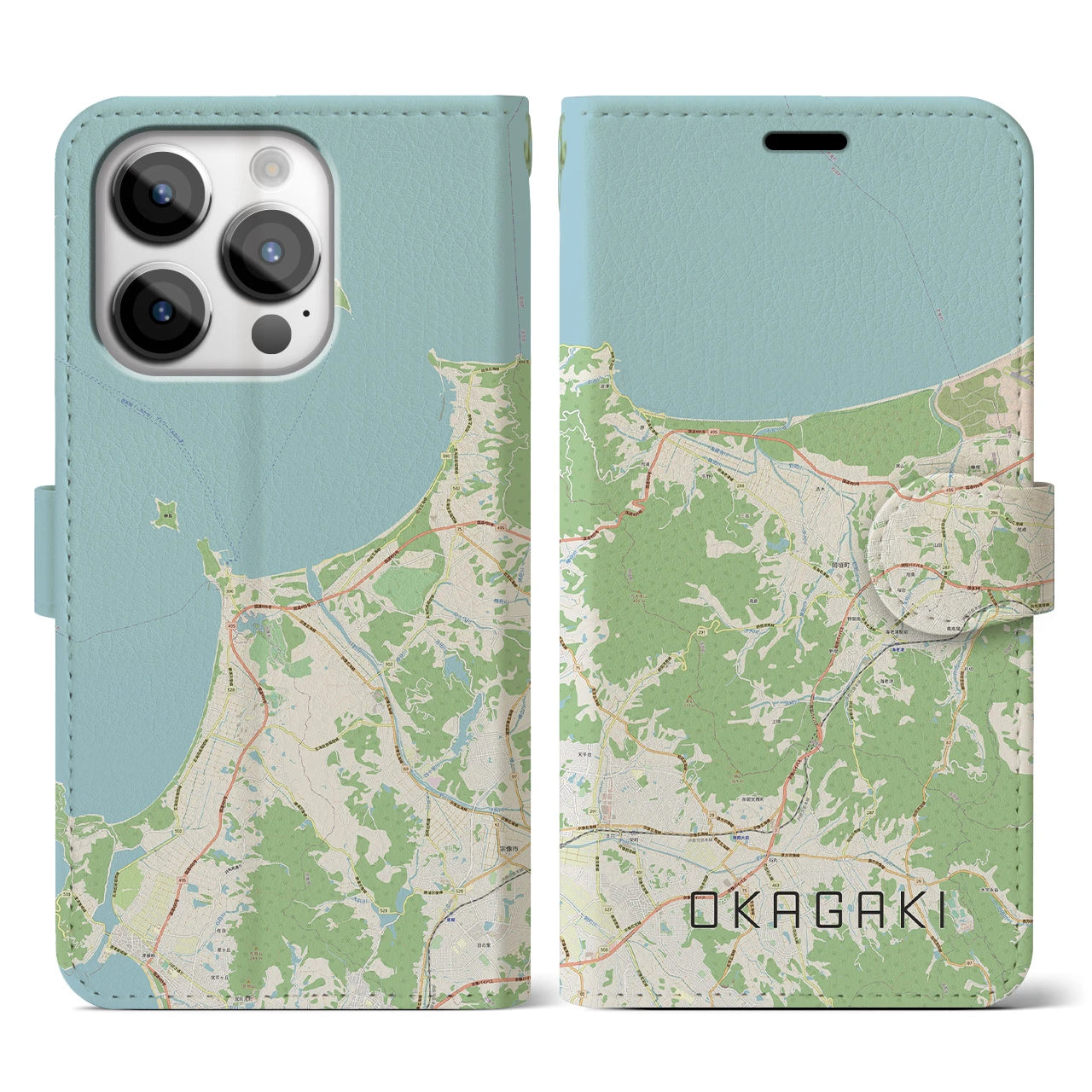 【岡垣(福岡県)】地図柄iPhoneケース(手帳タイプ)ナチュラル・iPhone 14 Pro 用