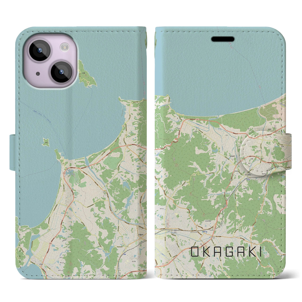 【岡垣(福岡県)】地図柄iPhoneケース(手帳タイプ)ナチュラル・iPhone 14 用
