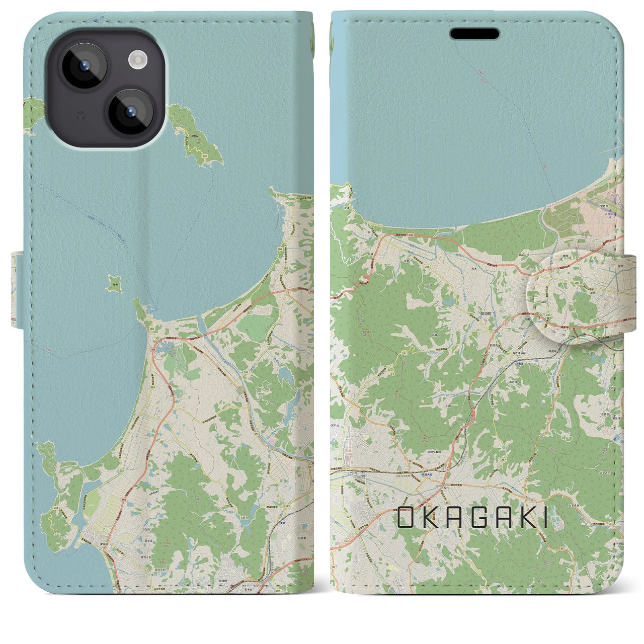 【岡垣(福岡県)】地図柄iPhoneケース(手帳タイプ)ナチュラル・iPhone 14 Plus 用