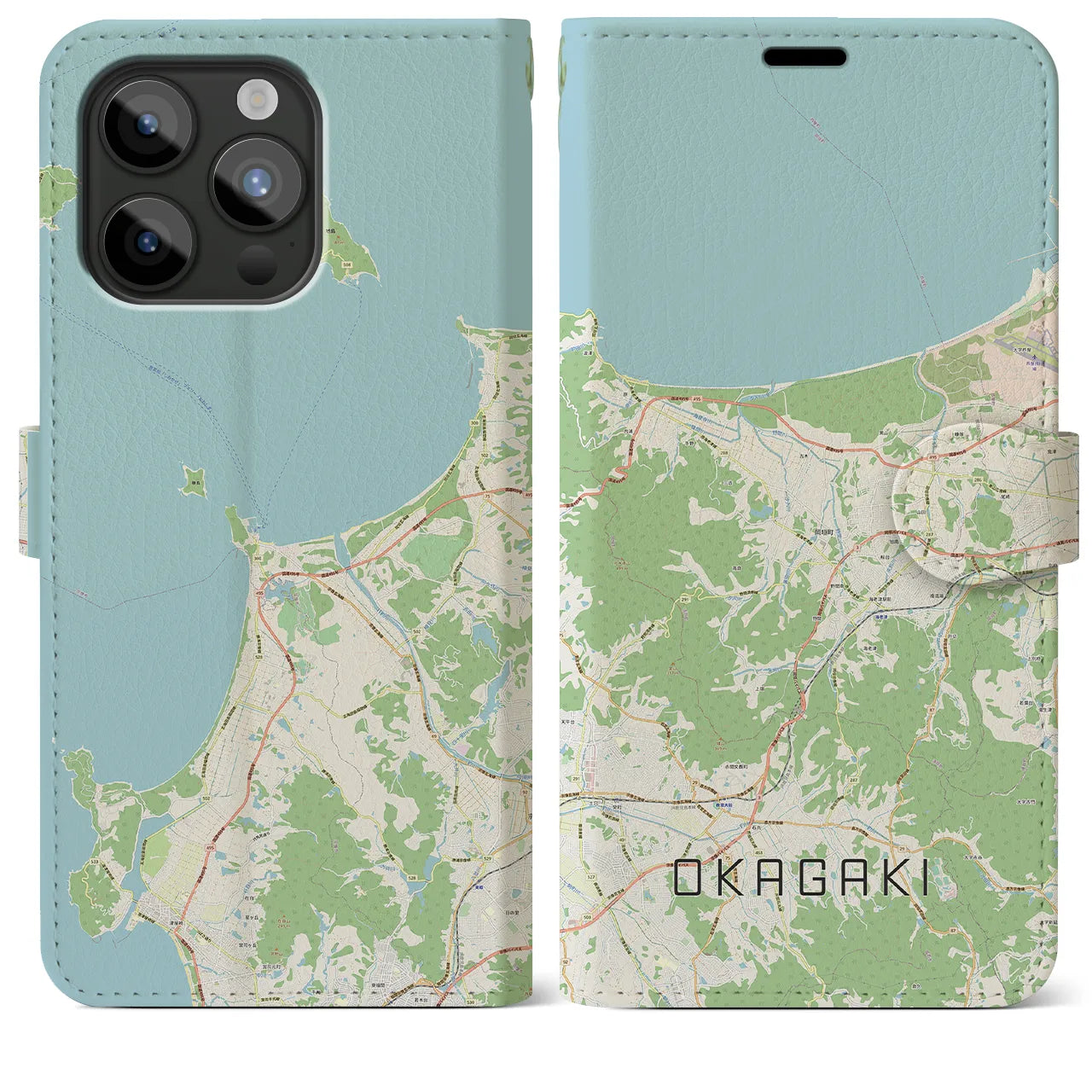 【岡垣(福岡県)】地図柄iPhoneケース(手帳タイプ)ナチュラル・iPhone 15 Pro Max 用