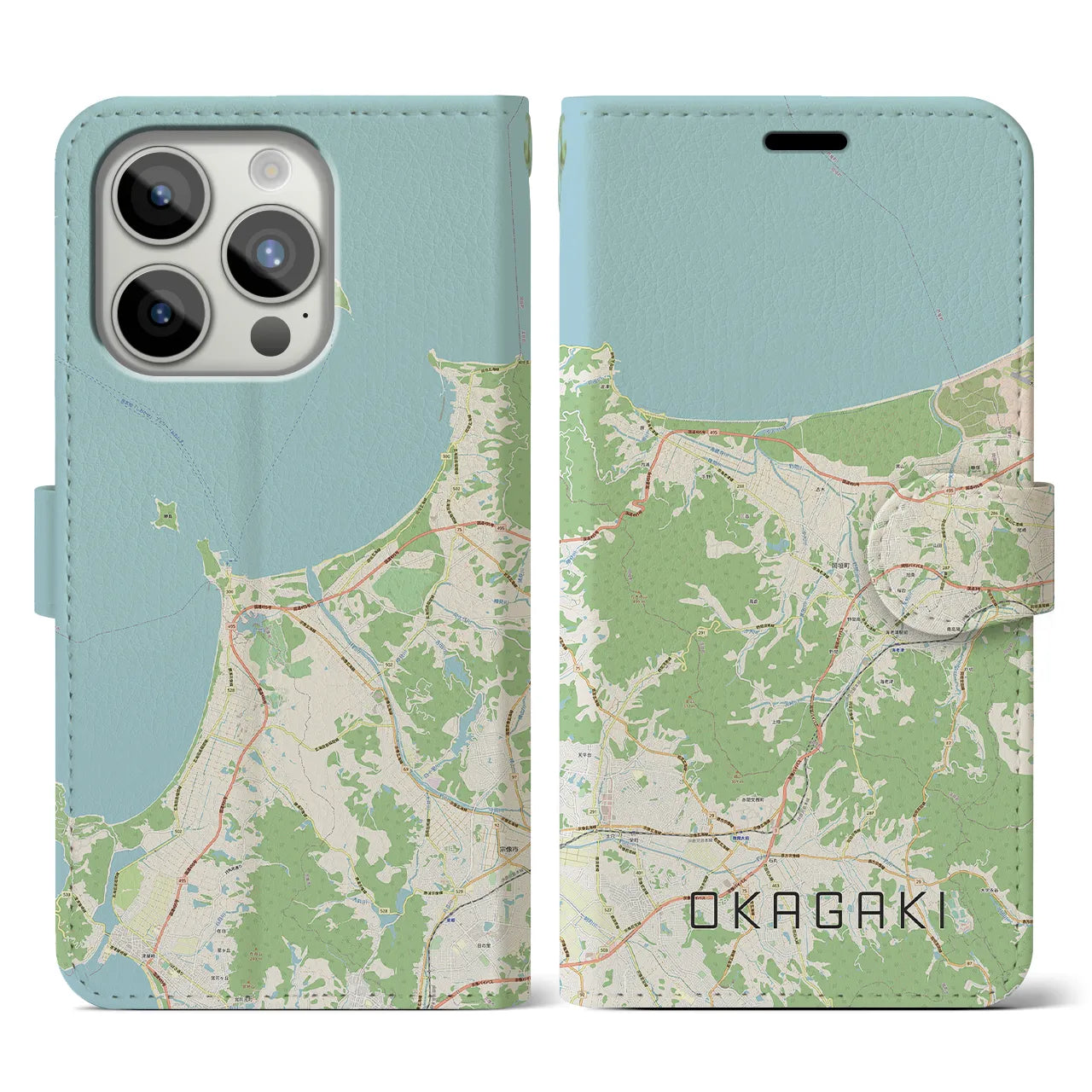 【岡垣(福岡県)】地図柄iPhoneケース(手帳タイプ)ナチュラル・iPhone 15 Pro 用