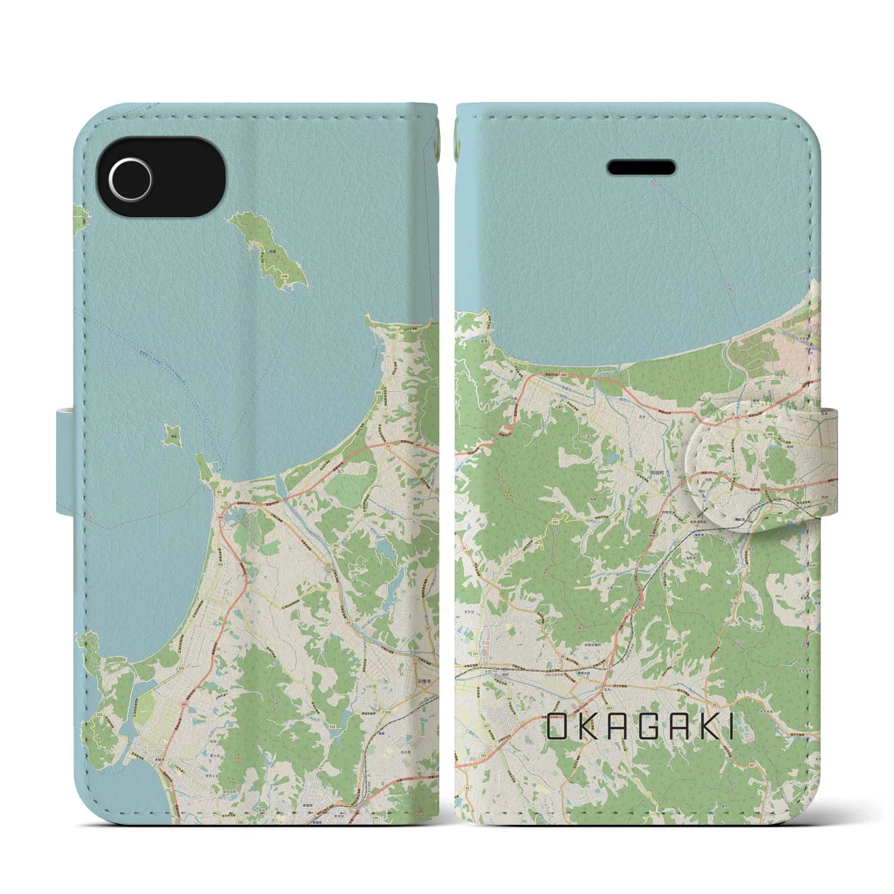 【岡垣(福岡県)】地図柄iPhoneケース(手帳タイプ)ナチュラル・iPhone SE(第3 / 第2世代) / 8 / 7 / 6s / 6 用