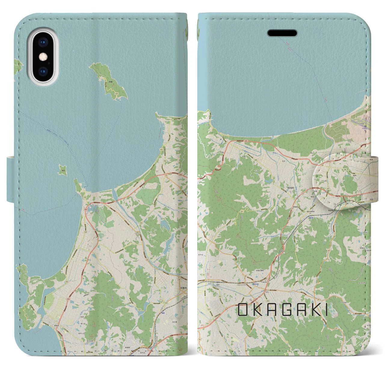 【岡垣(福岡県)】地図柄iPhoneケース(手帳タイプ)ナチュラル・iPhone XS Max 用