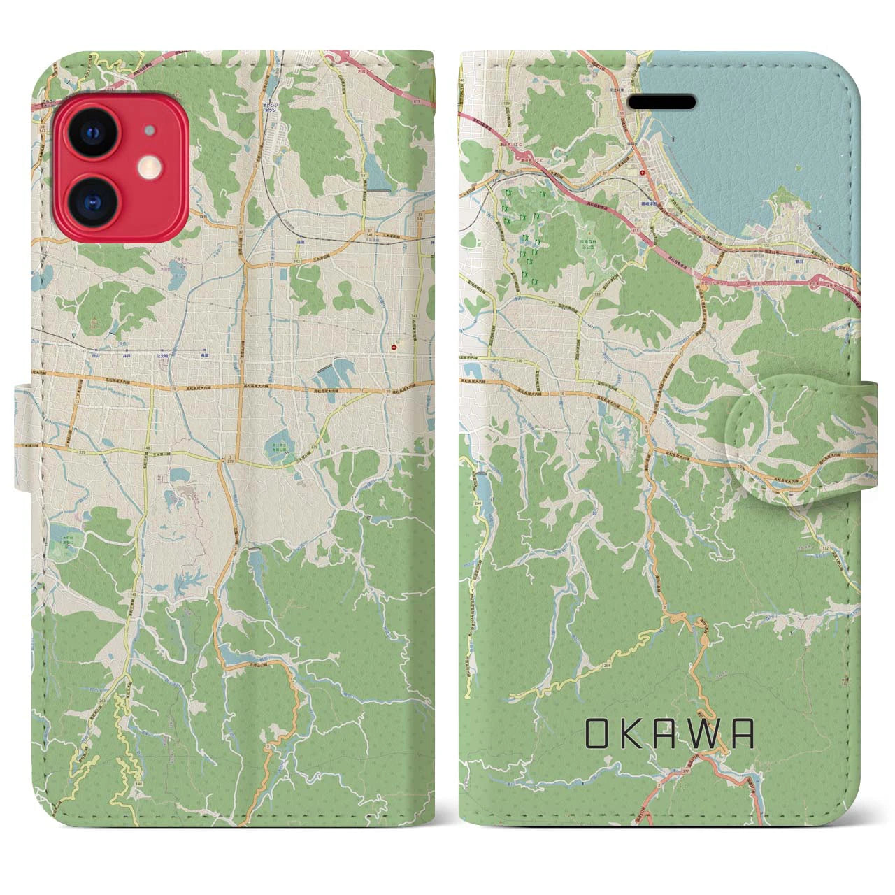 【大川(香川県)】地図柄iPhoneケース(手帳タイプ)ナチュラル・iPhone 11 用