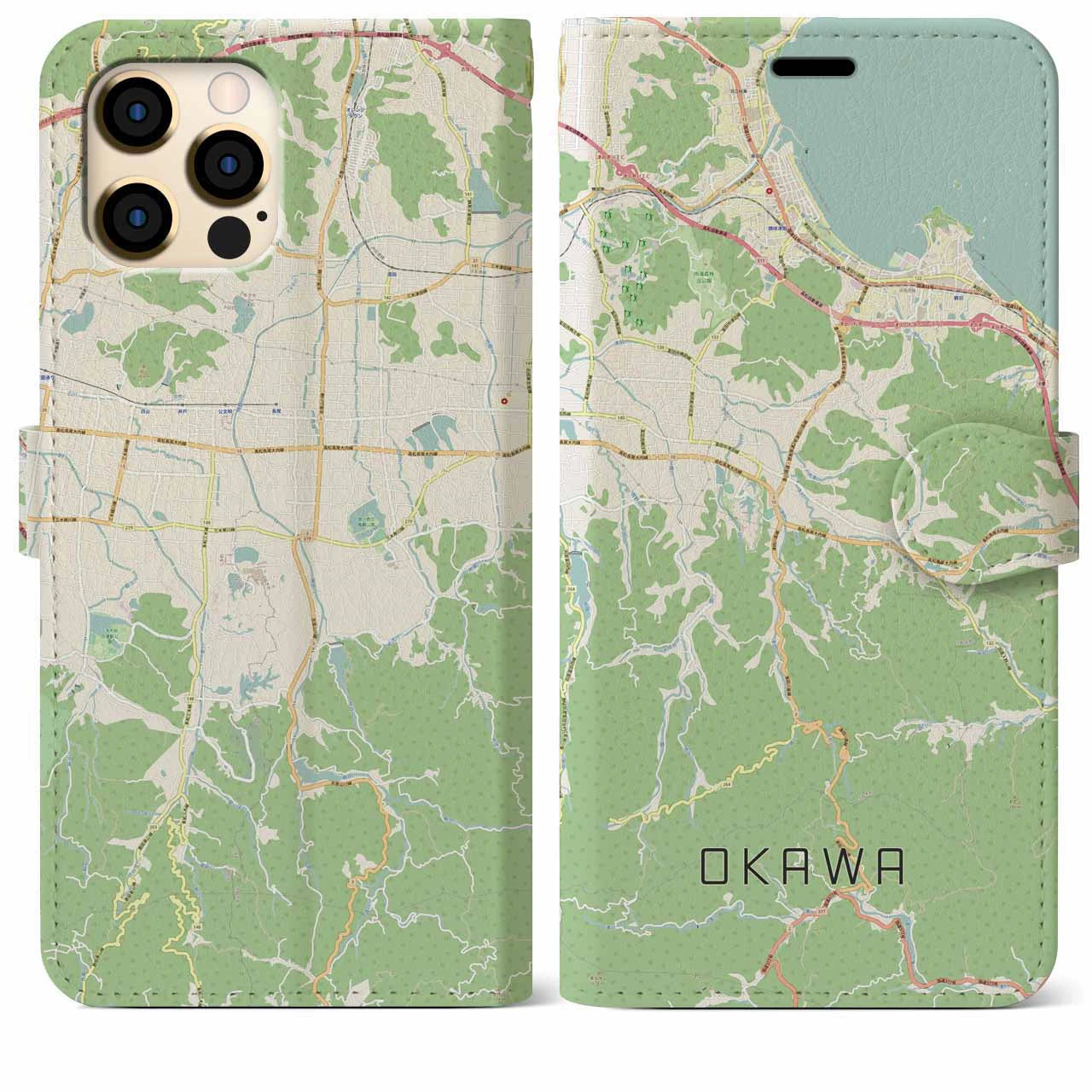 【大川(香川県)】地図柄iPhoneケース(手帳タイプ)ナチュラル・iPhone 12 Pro Max 用