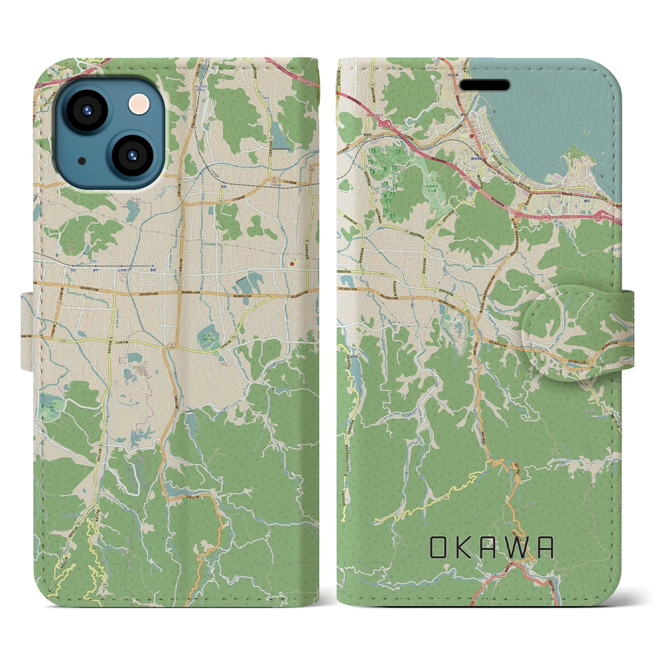 【大川(香川県)】地図柄iPhoneケース(手帳タイプ)ナチュラル・iPhone 13 用