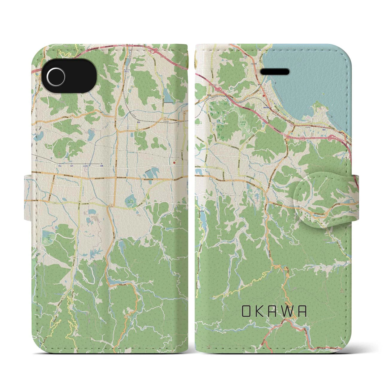 【大川(香川県)】地図柄iPhoneケース(手帳タイプ)ナチュラル・iPhone SE(第3 / 第2世代) / 8 / 7 / 6s / 6 用