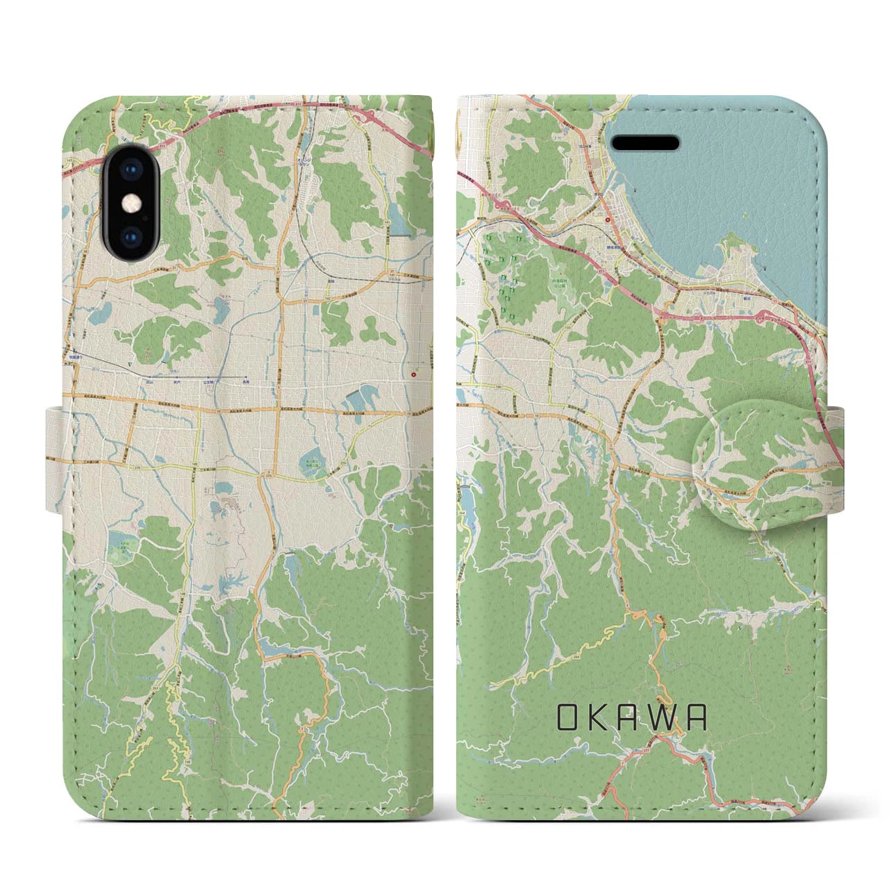 【大川(香川県)】地図柄iPhoneケース(手帳タイプ)ナチュラル・iPhone XS / X 用