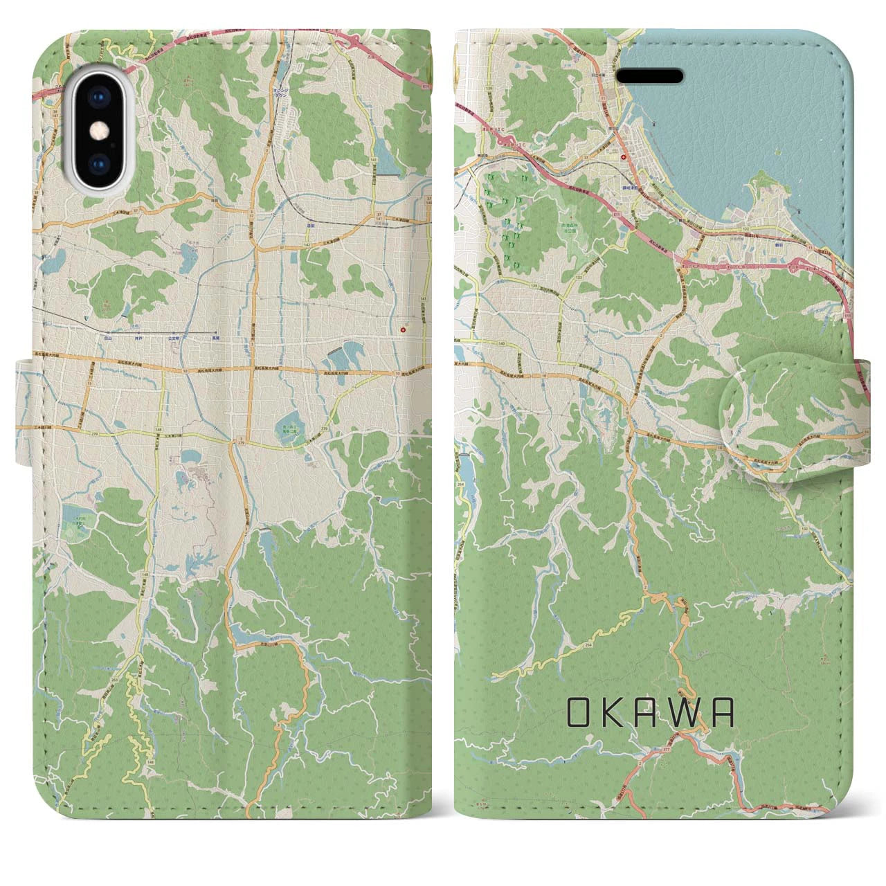 【大川(香川県)】地図柄iPhoneケース(手帳タイプ)ナチュラル・iPhone XS Max 用