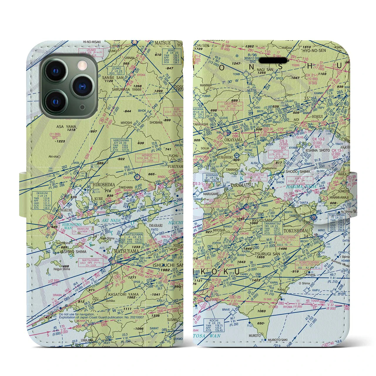 【岡山・高松航空図(岡山県)】航空図iPhoneケース(手帳タイプ)デイタイムフライト・iPhone 11 Pro 用