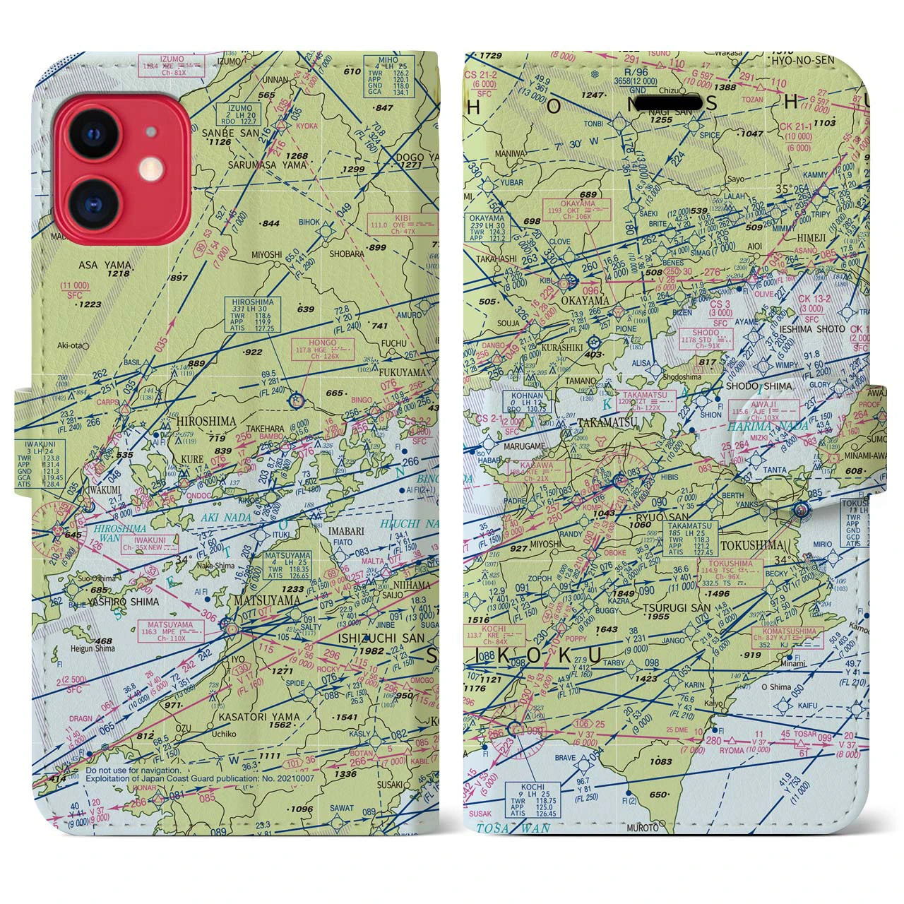 【岡山・高松航空図(岡山県)】航空図iPhoneケース(手帳タイプ)デイタイムフライト・iPhone 11 用