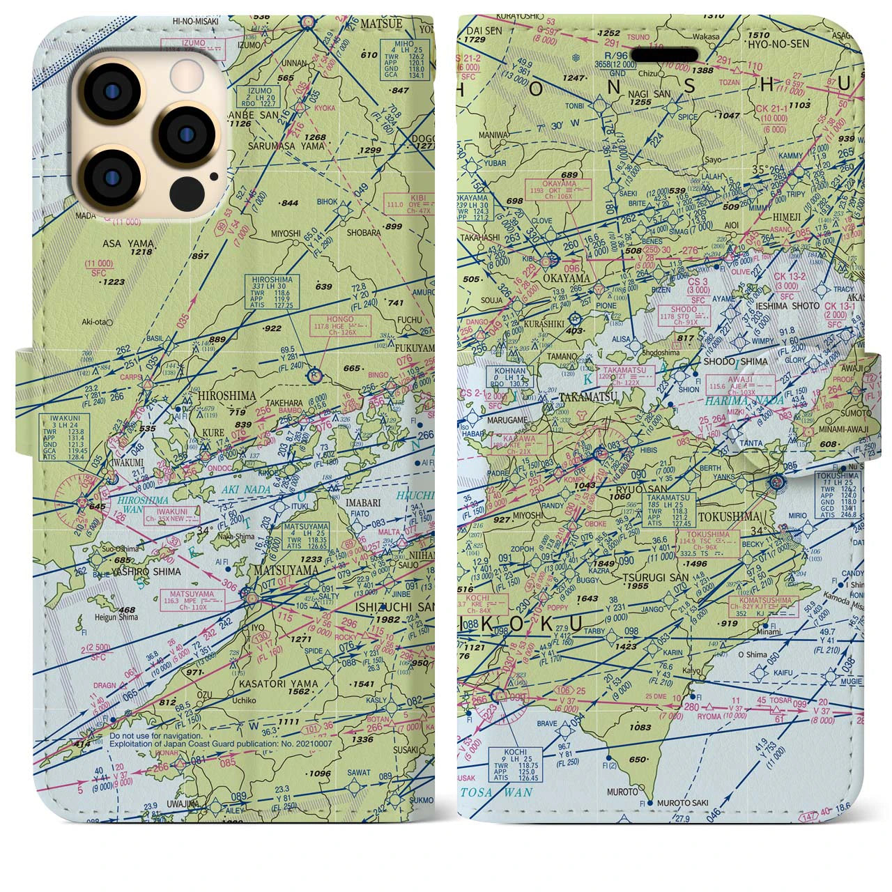【岡山・高松航空図(岡山県)】航空図iPhoneケース(手帳タイプ)デイタイムフライト・iPhone 12 Pro Max 用
