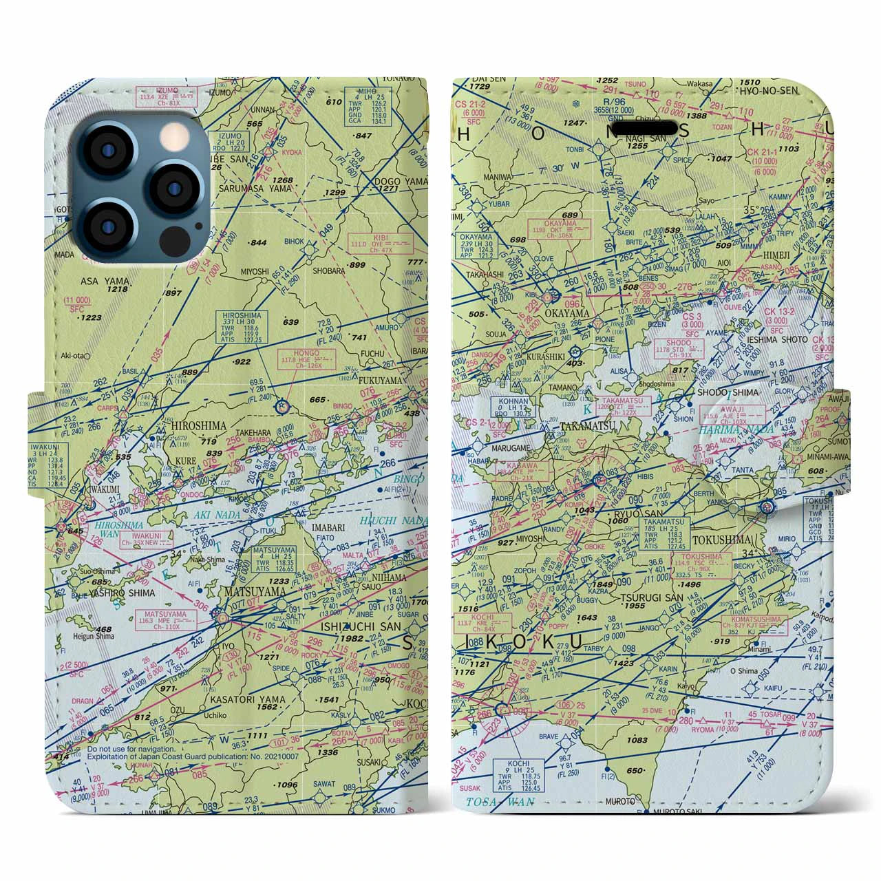【岡山・高松航空図(岡山県)】航空図iPhoneケース(手帳タイプ)デイタイムフライト・iPhone 12 / 12 Pro 用