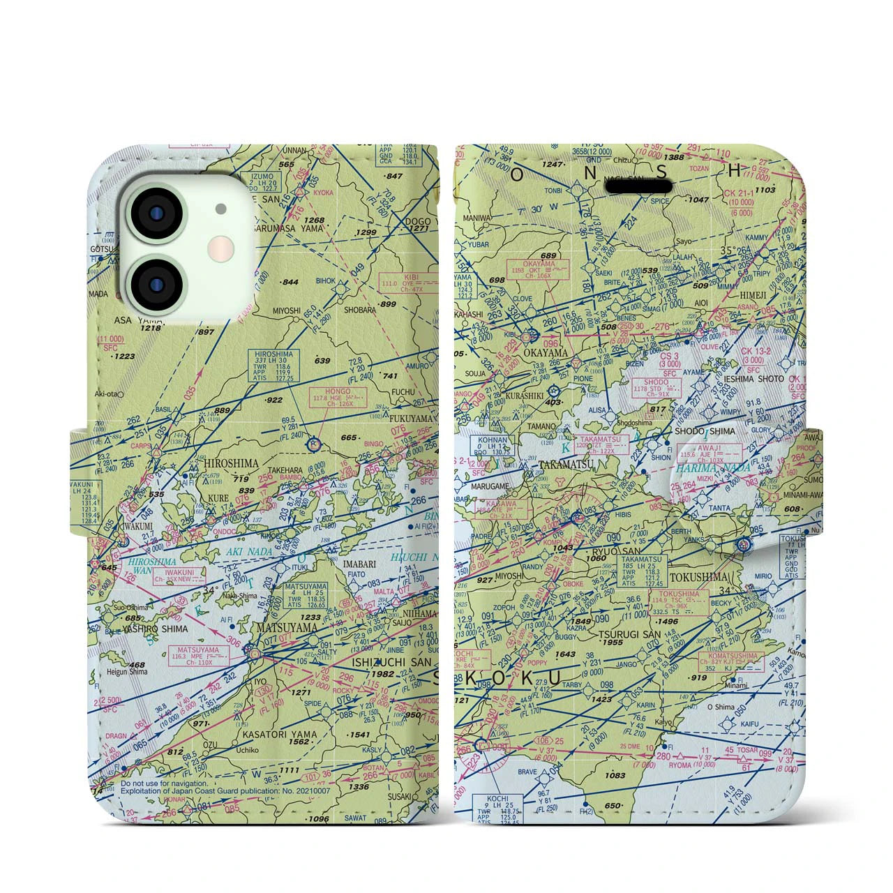【岡山・高松航空図(岡山県)】航空図iPhoneケース(手帳タイプ)デイタイムフライト・iPhone 12 mini 用