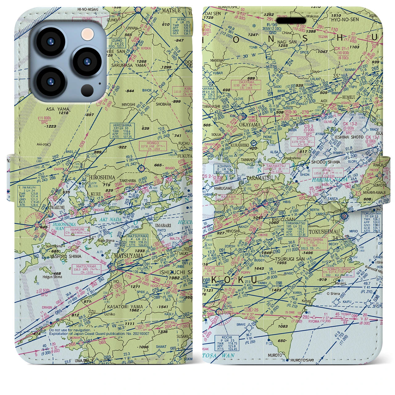 【岡山・高松航空図(岡山県)】航空図iPhoneケース(手帳タイプ)デイタイムフライト・iPhone 13 Pro Max 用