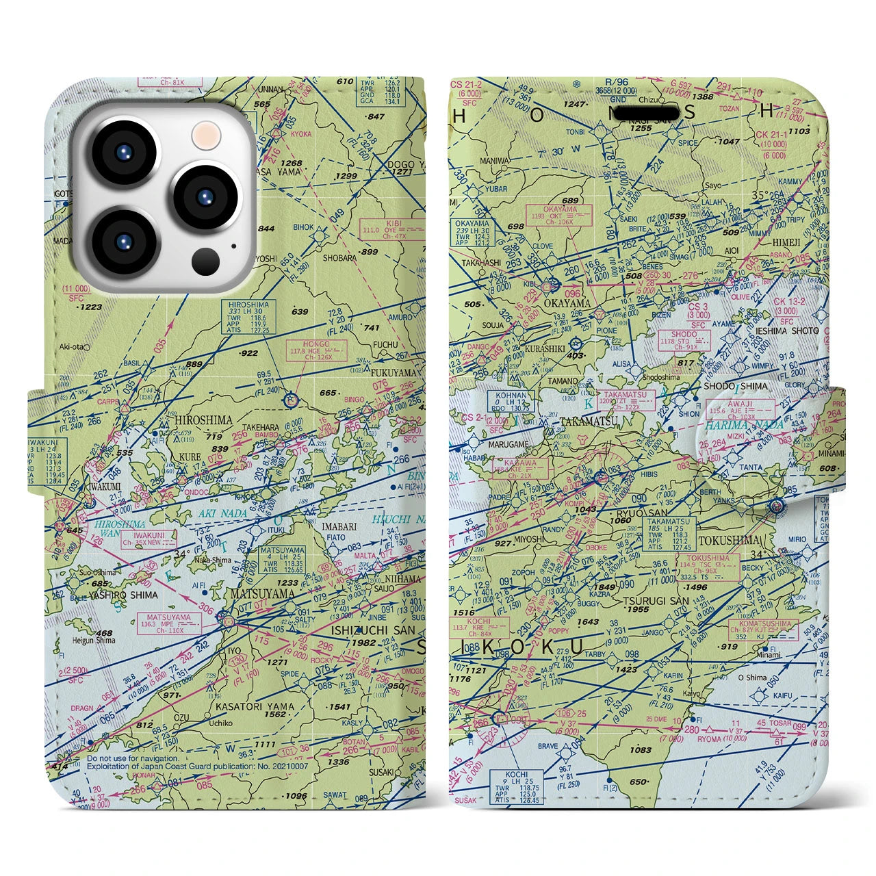 【岡山・高松航空図(岡山県)】航空図iPhoneケース(手帳タイプ)デイタイムフライト・iPhone 13 Pro 用