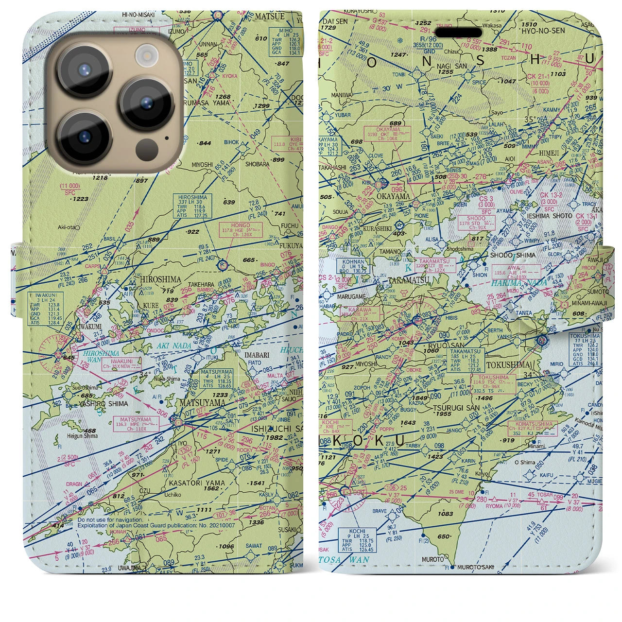 【岡山・高松航空図(岡山県)】航空図iPhoneケース(手帳タイプ)デイタイムフライト・iPhone 14 Pro Max 用