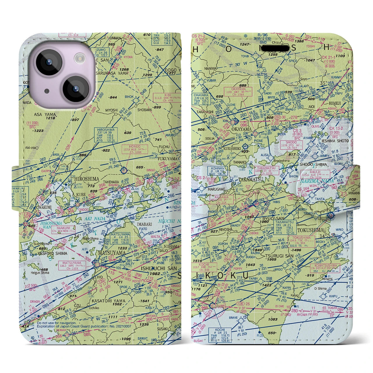 【岡山・高松航空図(岡山県)】航空図iPhoneケース(手帳タイプ)デイタイムフライト・iPhone 14 用