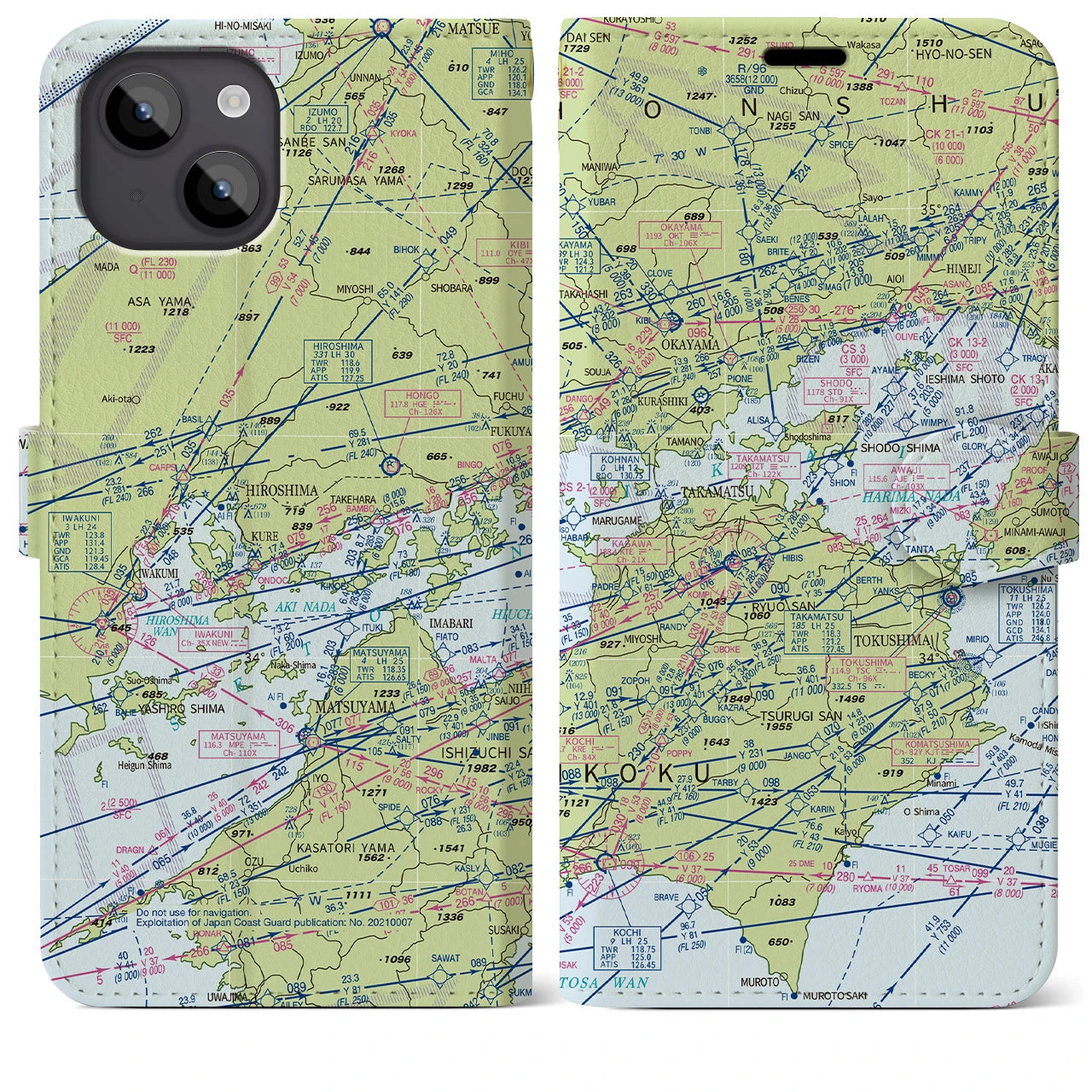 【岡山・高松航空図(岡山県)】航空図iPhoneケース(手帳タイプ)デイタイムフライト・iPhone 14 Plus 用