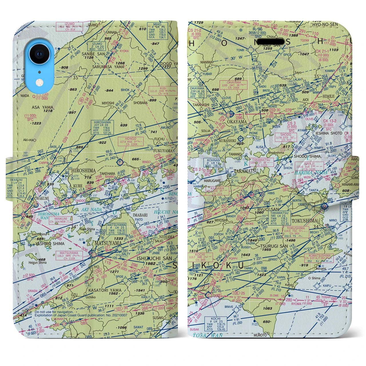 【岡山・高松航空図(岡山県)】航空図iPhoneケース(手帳タイプ)デイタイムフライト・iPhone XR 用