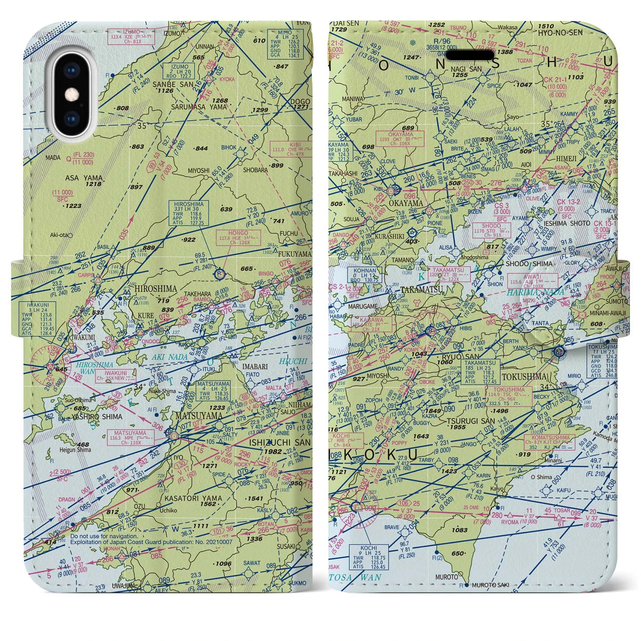 【岡山・高松航空図(岡山県)】航空図iPhoneケース(手帳タイプ)デイタイムフライト・iPhone XS Max 用