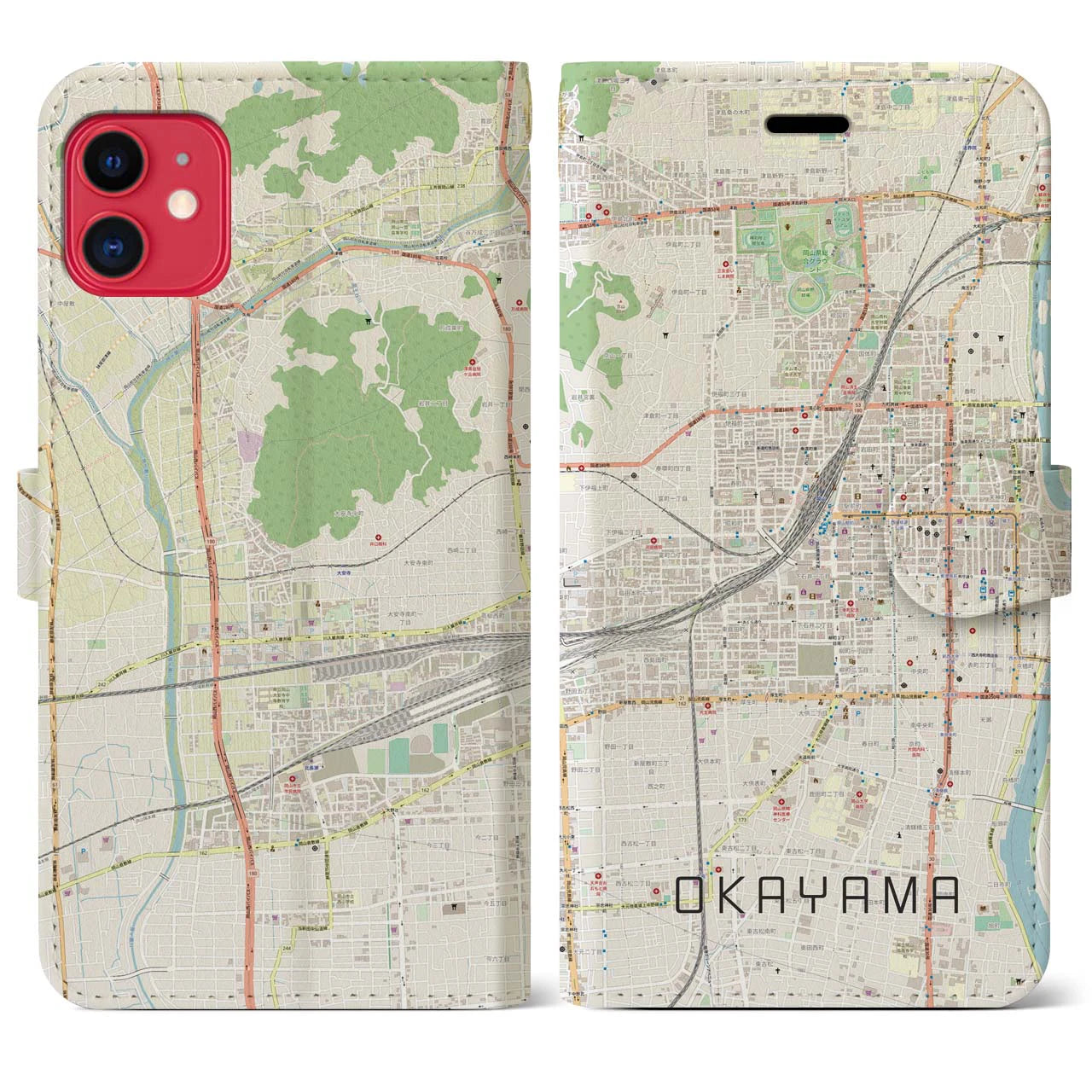【岡山2(岡山県)】地図柄iPhoneケース(手帳タイプ)ナチュラル・iPhone 11 用
