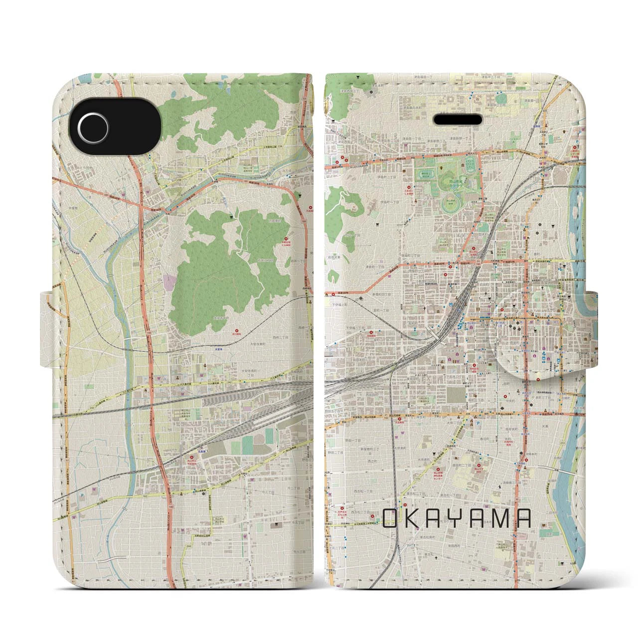 【岡山2(岡山県)】地図柄iPhoneケース(手帳タイプ)ナチュラル・iPhone SE(第3 / 第2世代) / 8 / 7 / 6s / 6 用