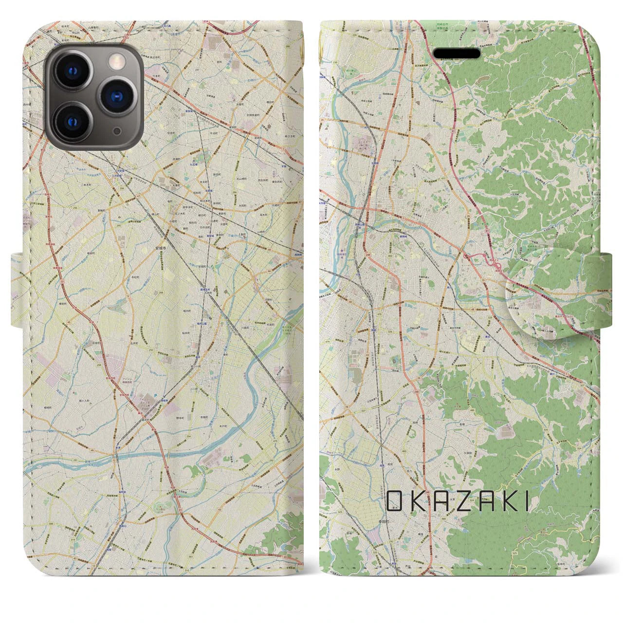【岡崎(愛知県)】地図柄iPhoneケース(手帳タイプ)ナチュラル・iPhone 11 Pro Max 用