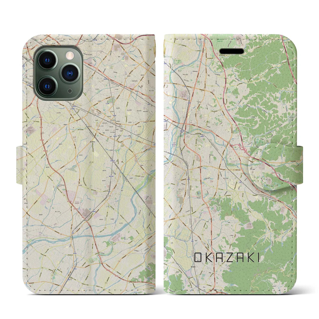 【岡崎(愛知県)】地図柄iPhoneケース(手帳タイプ)ナチュラル・iPhone 11 Pro 用