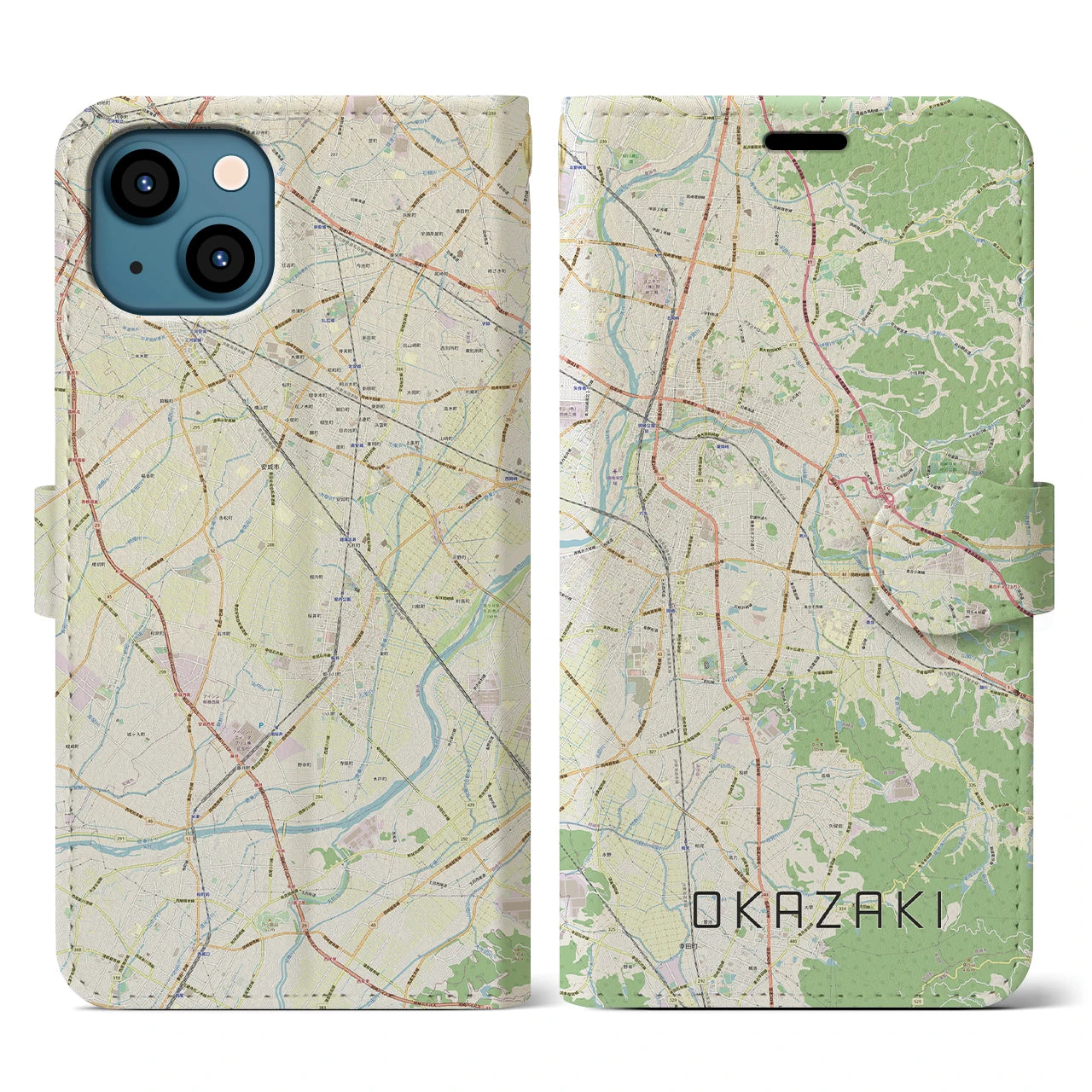 【岡崎(愛知県)】地図柄iPhoneケース(手帳タイプ)ナチュラル・iPhone 13 用