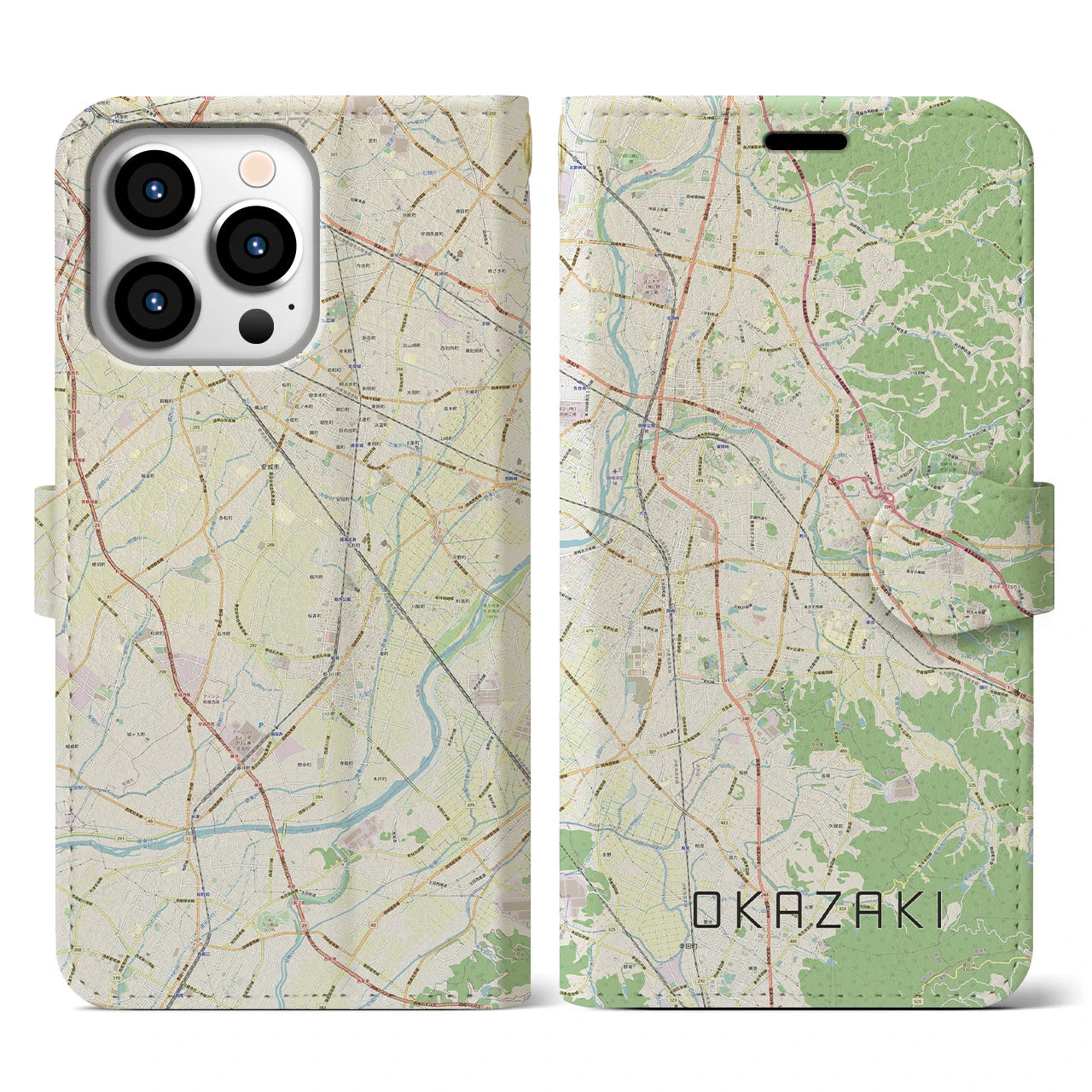 【岡崎(愛知県)】地図柄iPhoneケース(手帳タイプ)ナチュラル・iPhone 13 Pro 用