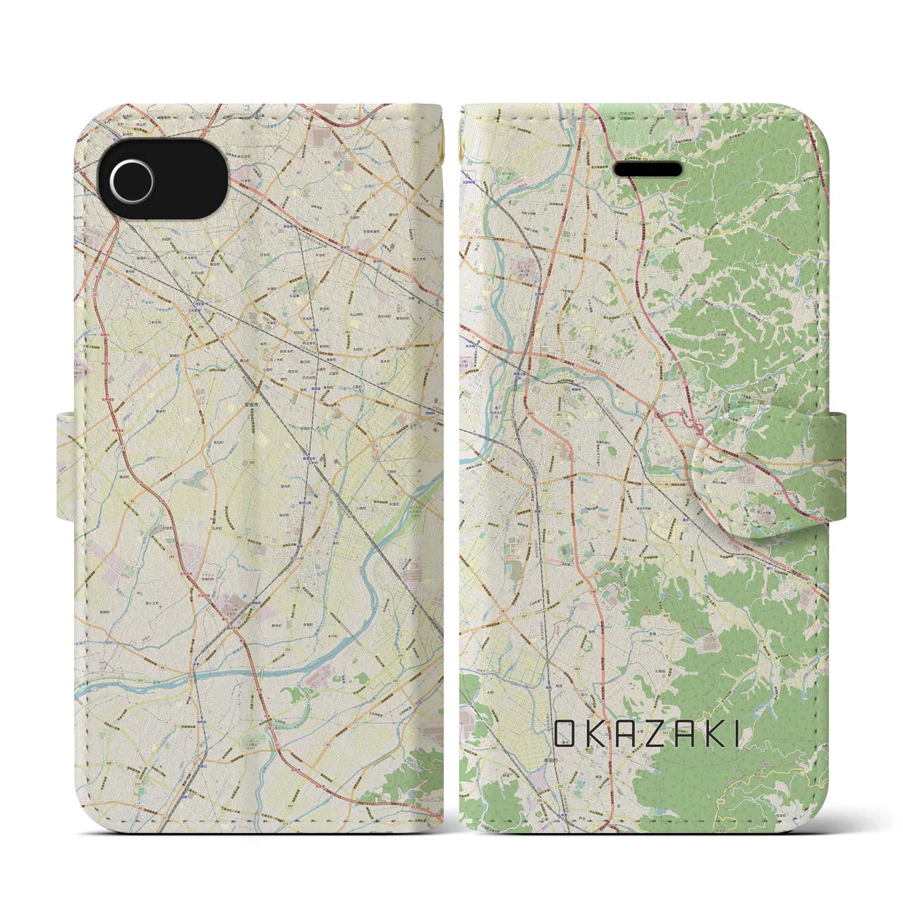 【岡崎(愛知県)】地図柄iPhoneケース(手帳タイプ)ナチュラル・iPhone SE(第3 / 第2世代) / 8 / 7 / 6s / 6 用