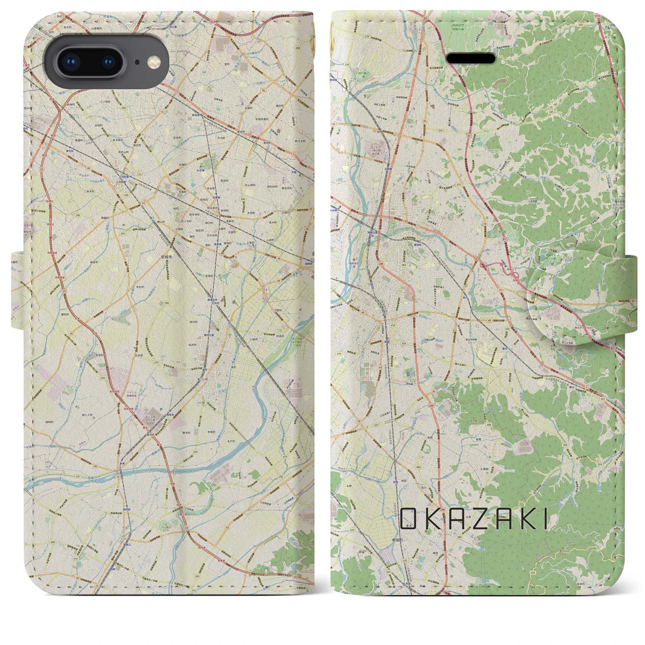 【岡崎(愛知県)】地図柄iPhoneケース(手帳タイプ)ナチュラル・iPhone 8Plus /7Plus / 6sPlus / 6Plus 用