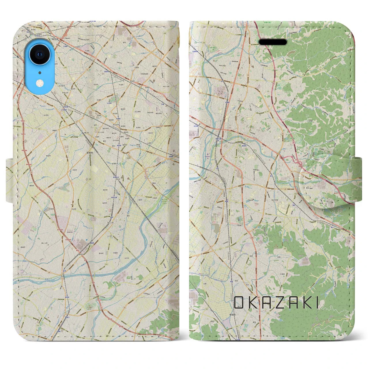 【岡崎(愛知県)】地図柄iPhoneケース(手帳タイプ)ナチュラル・iPhone XR 用