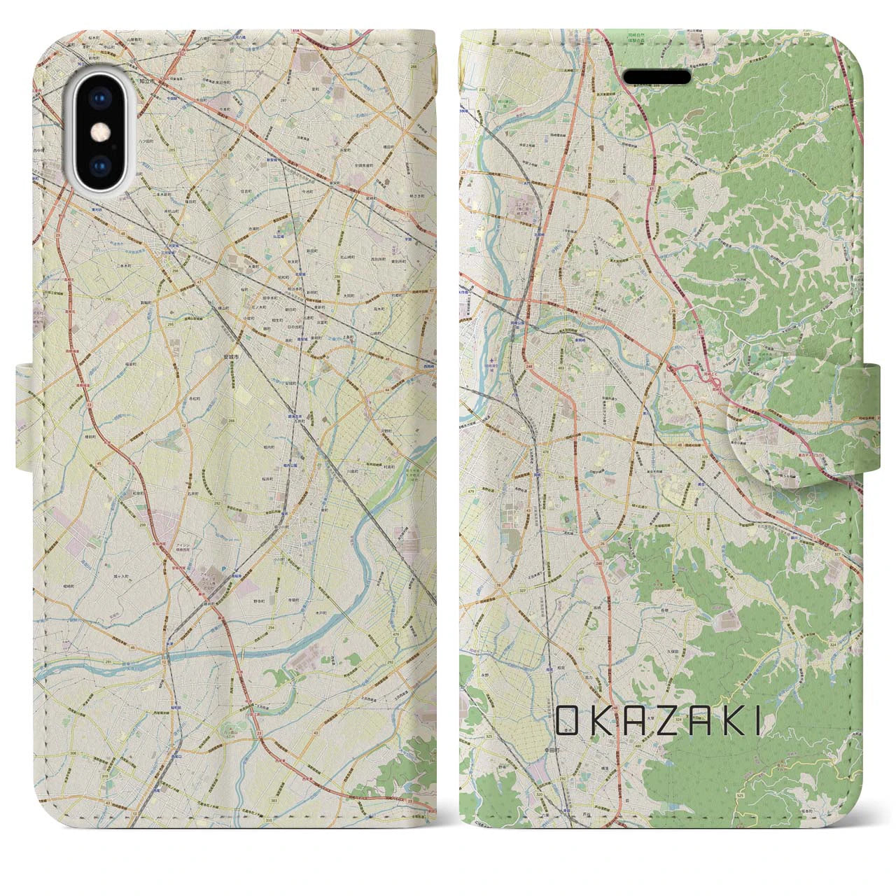 【岡崎(愛知県)】地図柄iPhoneケース(手帳タイプ)ナチュラル・iPhone XS Max 用