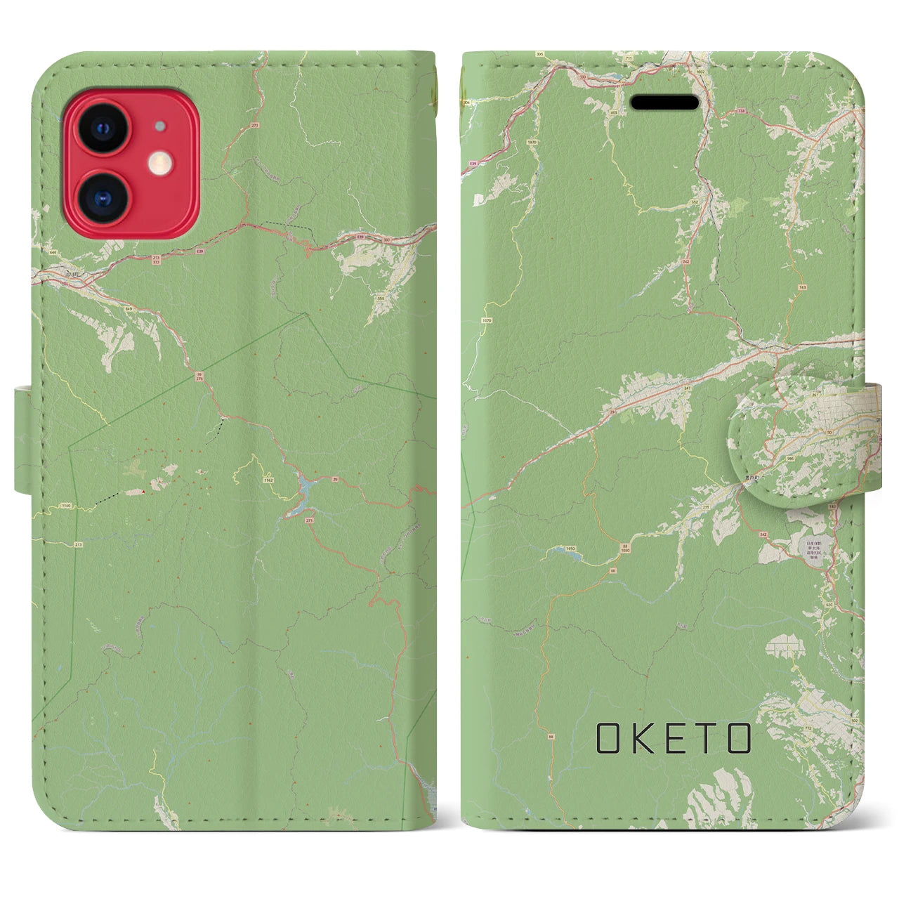 【置戸(北海道)】地図柄iPhoneケース(手帳タイプ)ナチュラル・iPhone 11 用