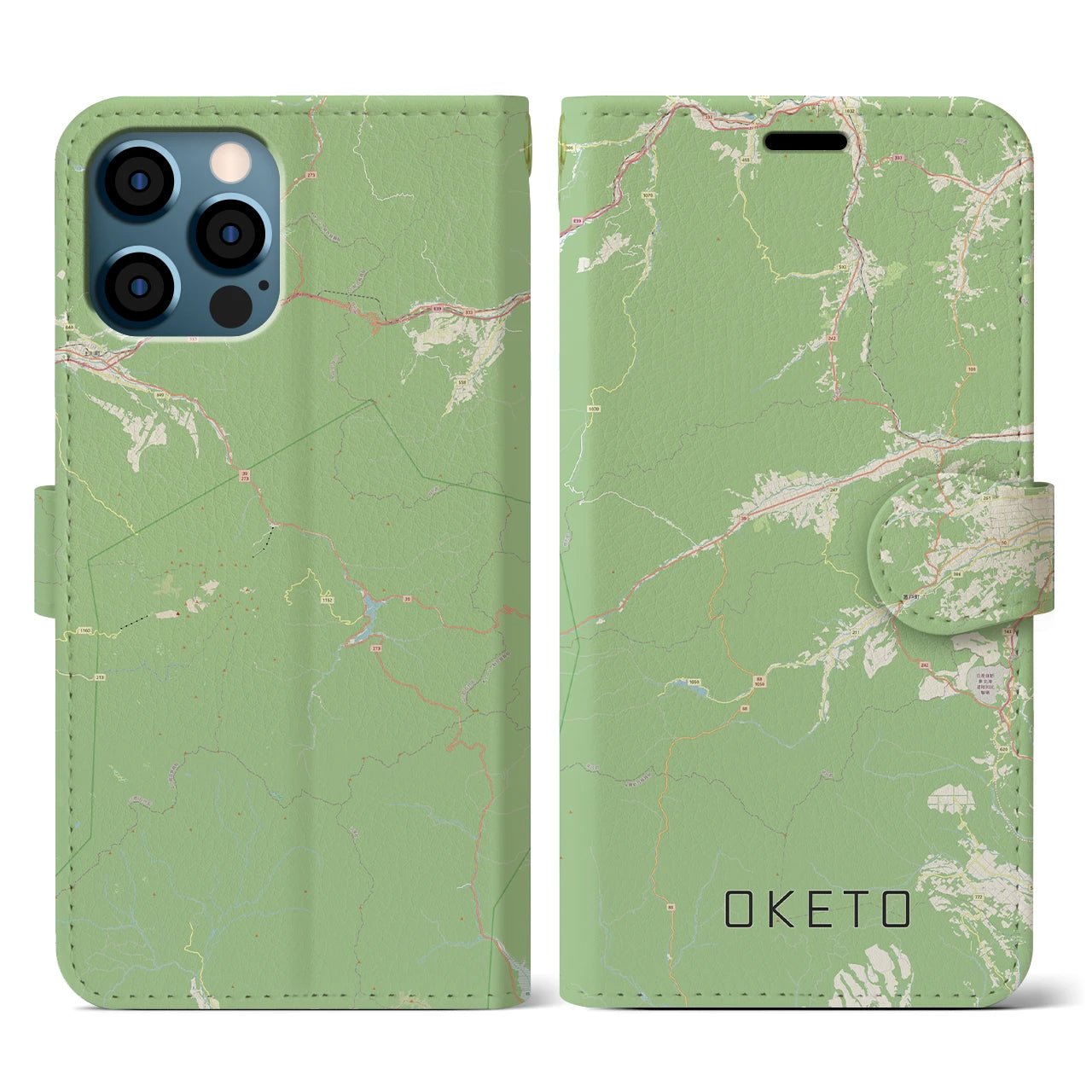 【置戸(北海道)】地図柄iPhoneケース(手帳タイプ)ナチュラル・iPhone 12 / 12 Pro 用