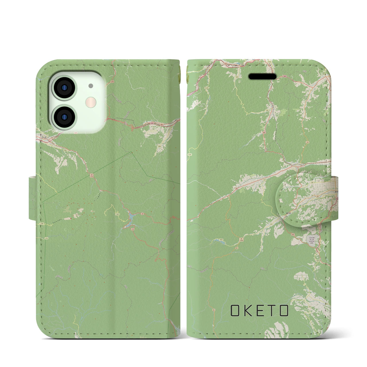 【置戸(北海道)】地図柄iPhoneケース(手帳タイプ)ナチュラル・iPhone 12 mini 用