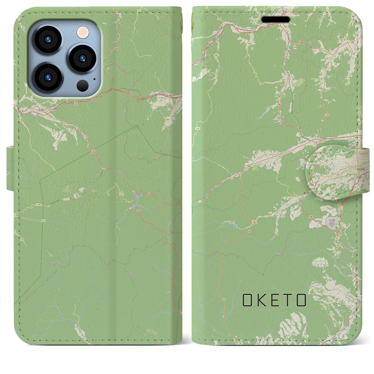 【置戸(北海道)】地図柄iPhoneケース(手帳タイプ)ナチュラル・iPhone 13 Pro Max 用